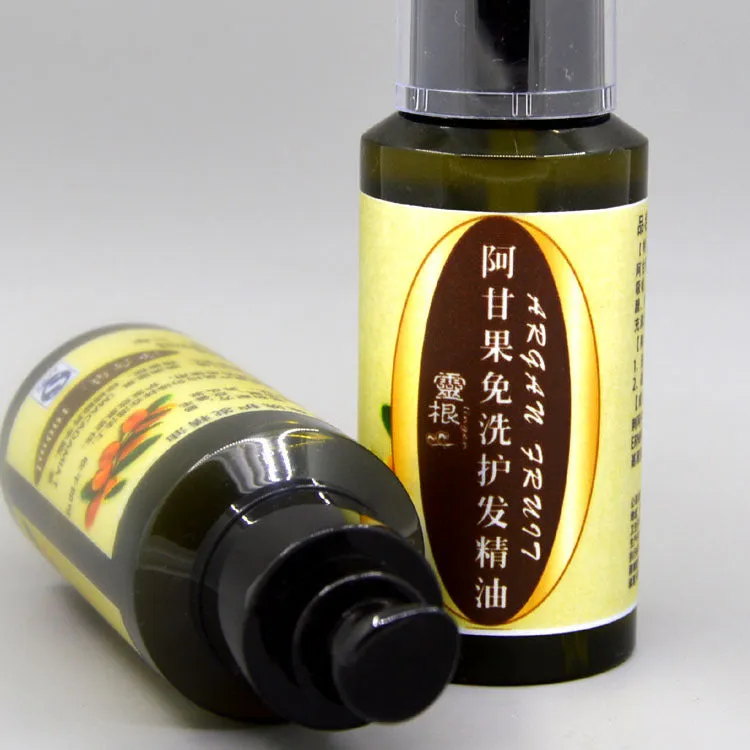 Leave-in hair oil product photo; smooth shiny frizz-resistant treatment for damaged dyed permed hair