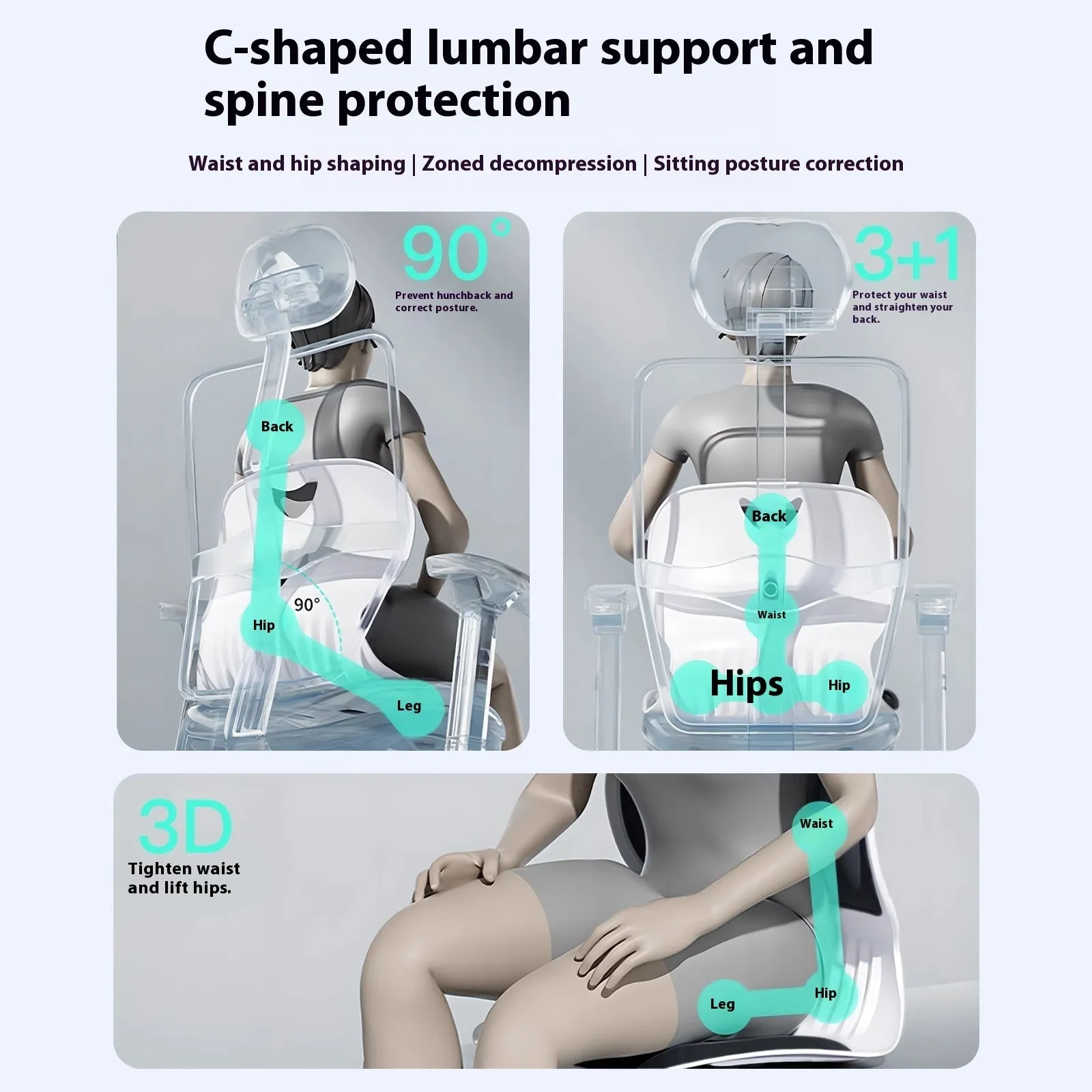 Grey lumbar support cushion for chair seating