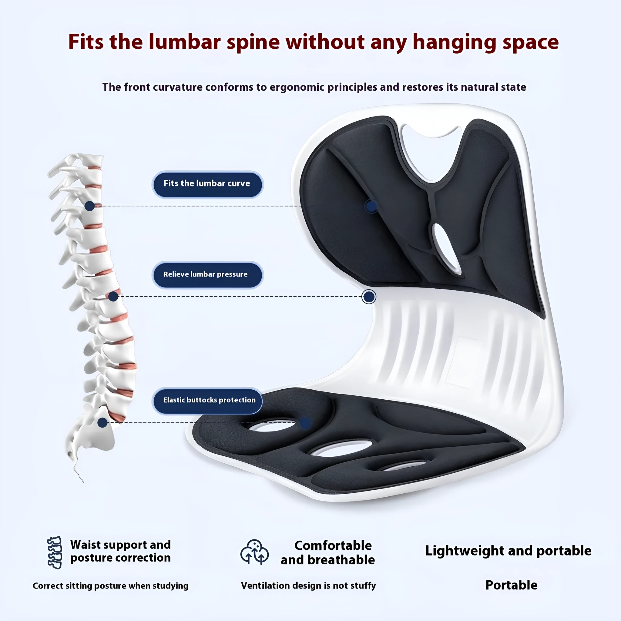 Grey lumbar support cushion for chair seating