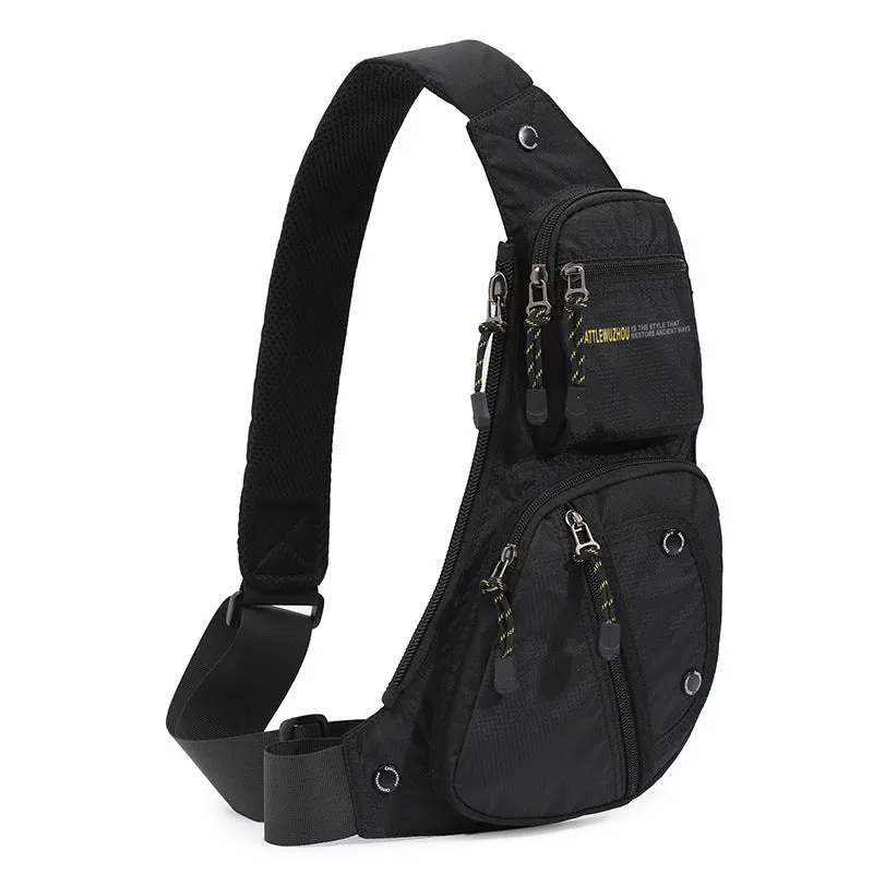 Men's nylon outdoor multi-functional shoulder messenger bag in black with extended storage