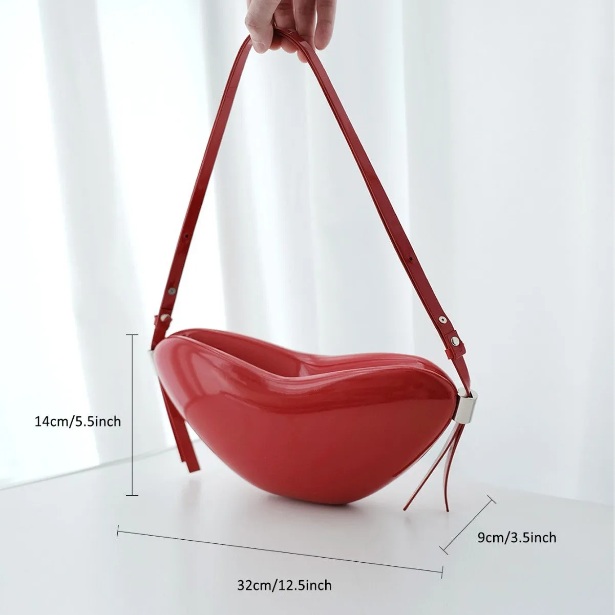 Red heart shape PU crossbody bag with sandwich pocket and single shoulder strap for women urban simplicity daily use