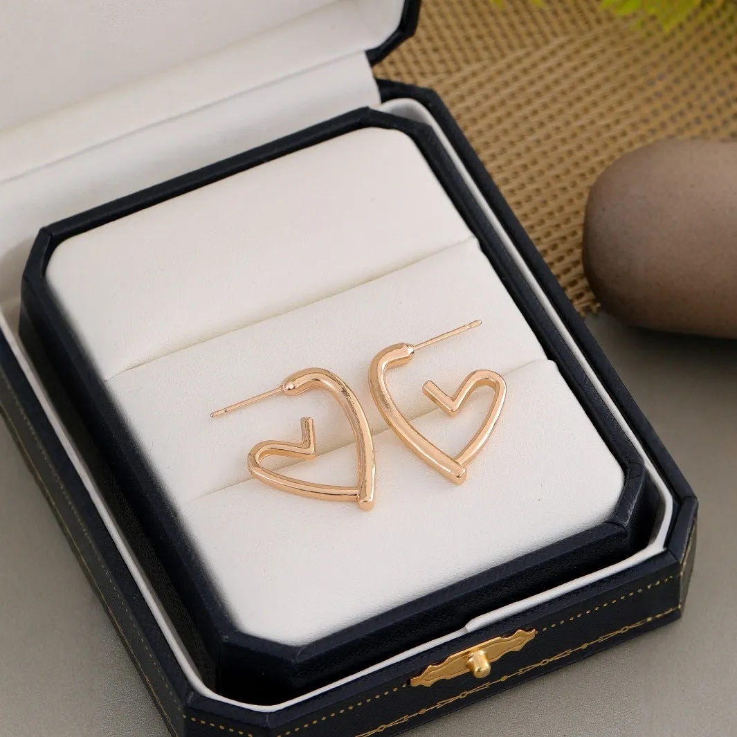 Golden love earrings for women simple cold style drop earrings minimalist alloy jewellery