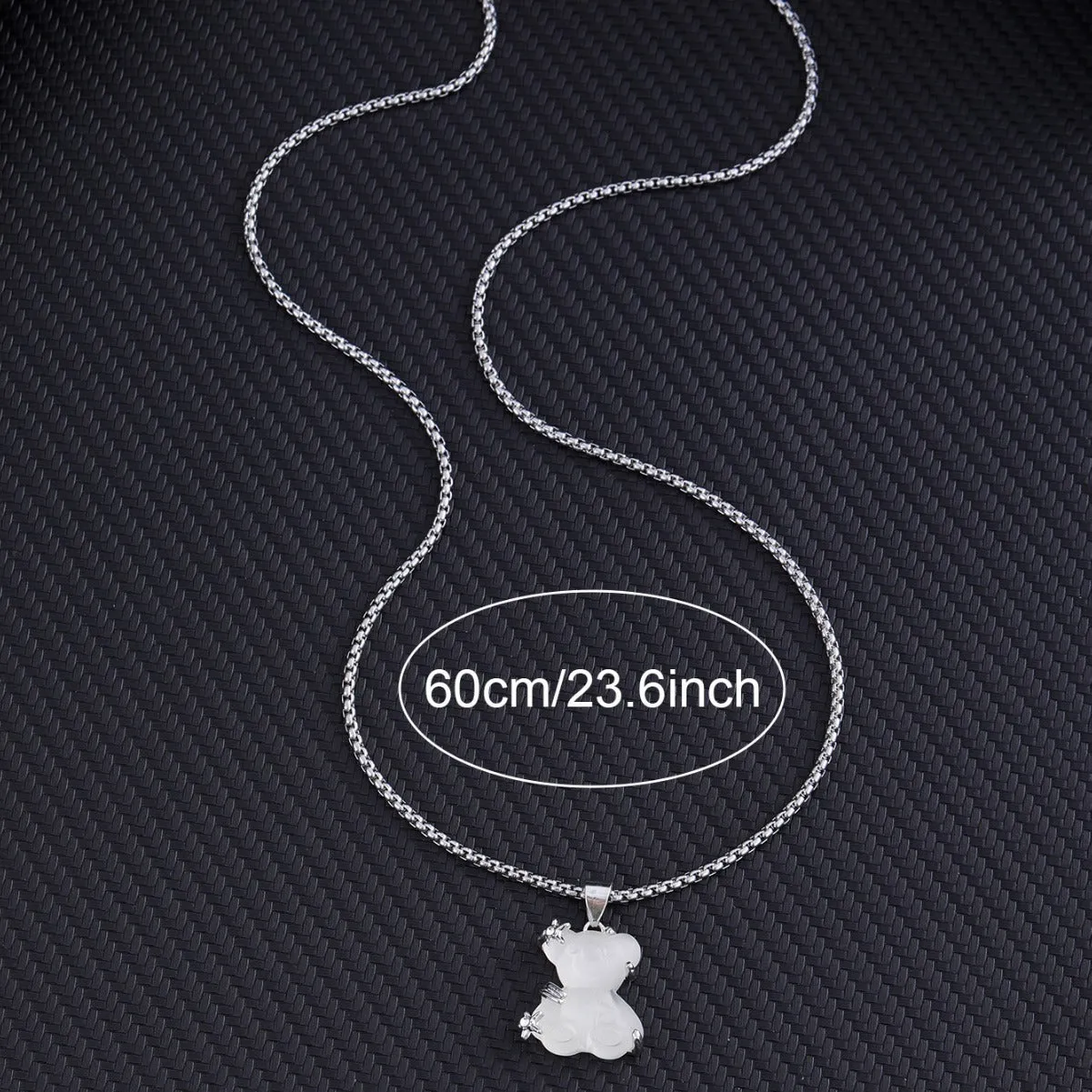 White K-color alloy bear pendant on titanium steel lock chain necklace