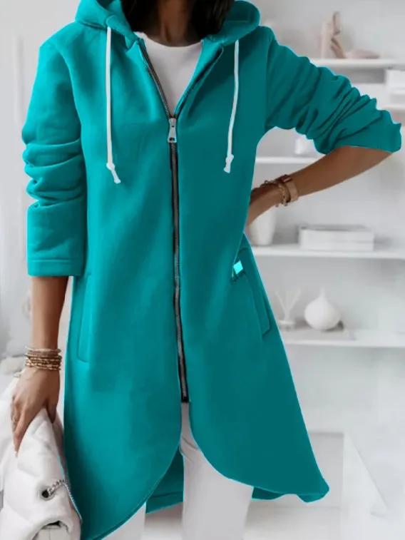 Polyester zip hooded sweatshirt with long velvet lining, front pocket, available in peacock blue colour