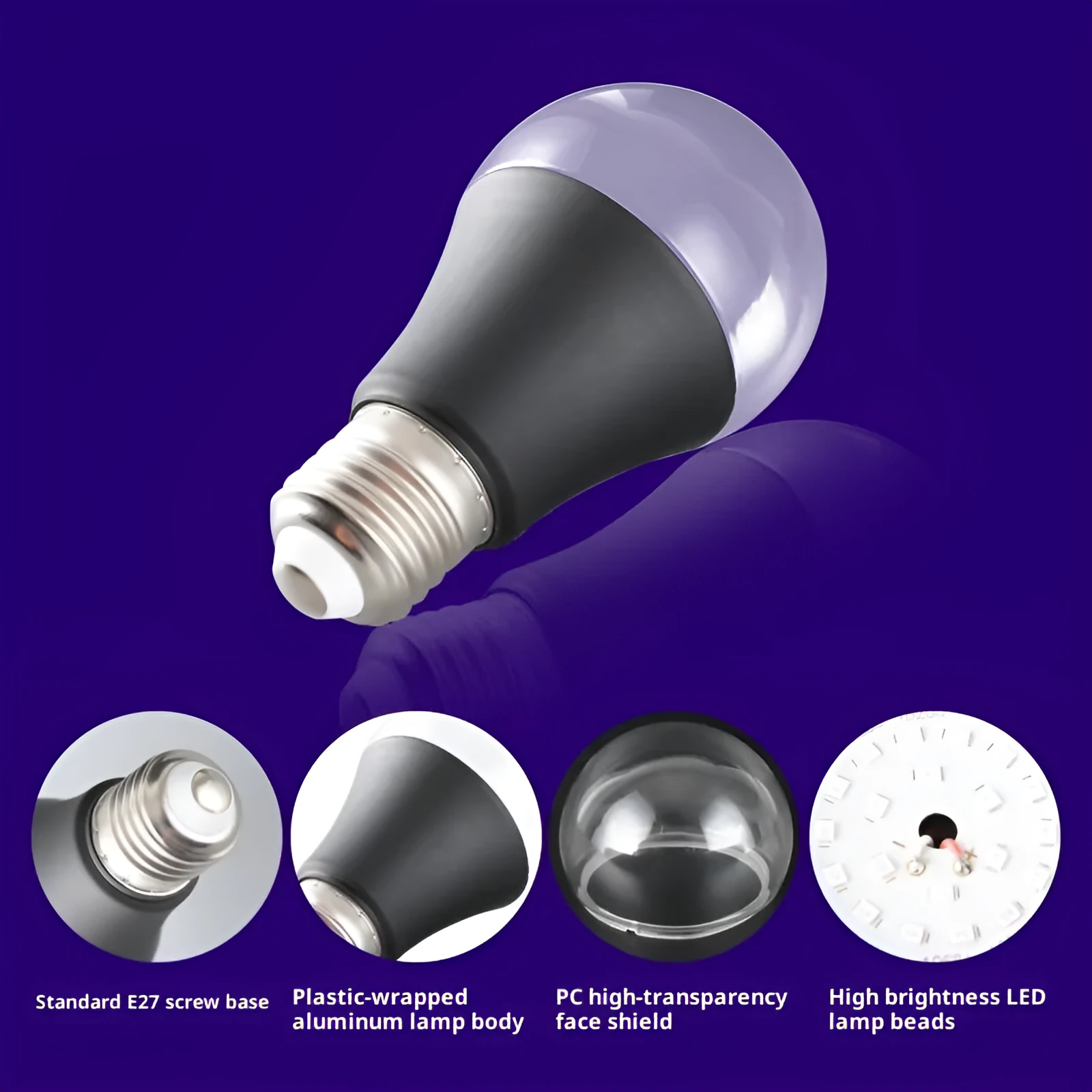 A19 purple LED light bulb 12W UV violet fluorescent super bright IP44 energy saving