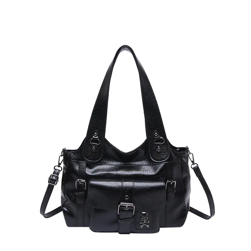 Sentong Qin large capacity horizontal square shoulder bag in PU, black colour option