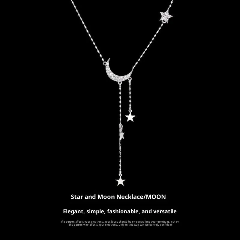 Super Fairy Moon Necklace XINGX tassel star moon pendant copper mixed gem inlay drop shape cross chain silver white