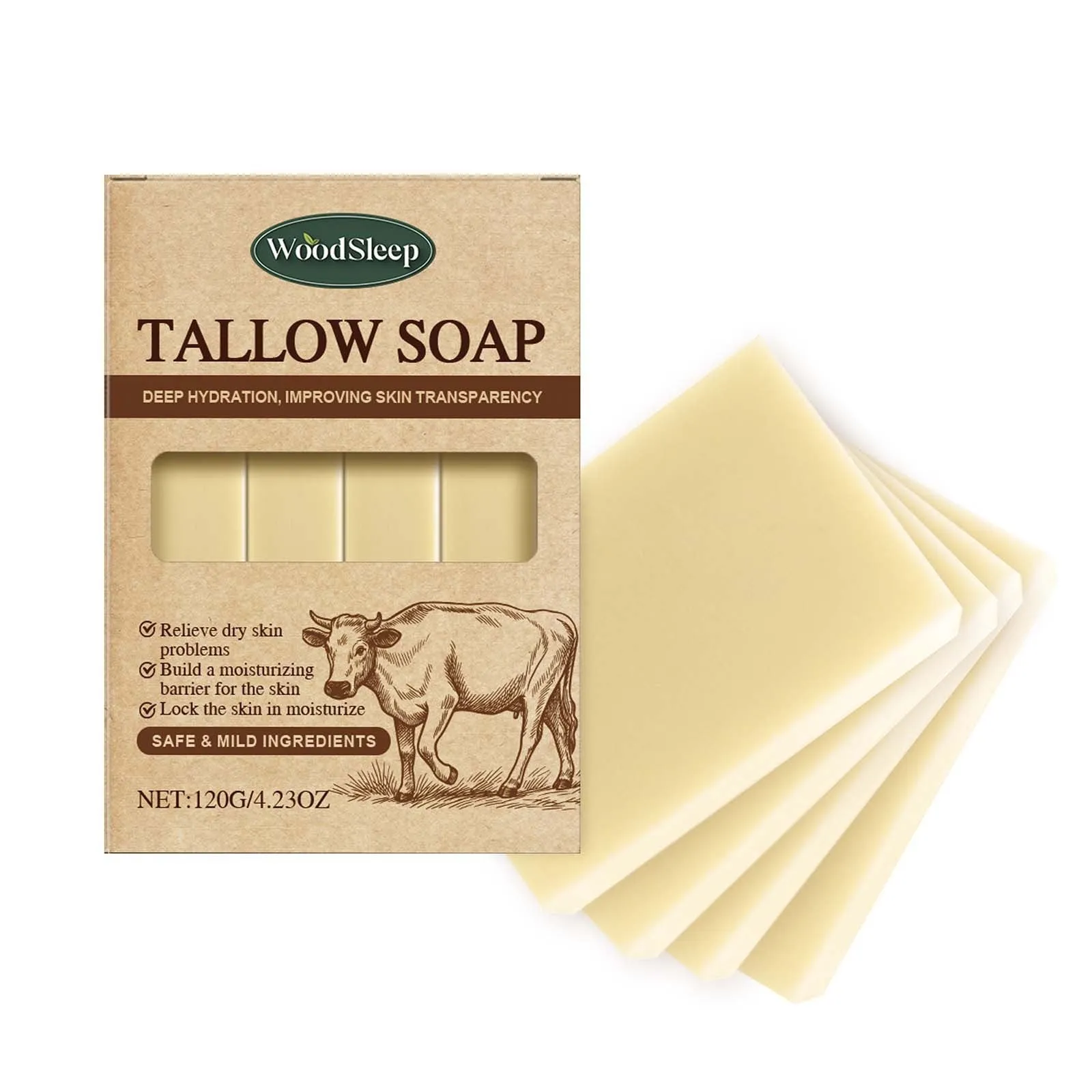 Grass-fed tallow soap bar 120g for gentle face and body cleansing
