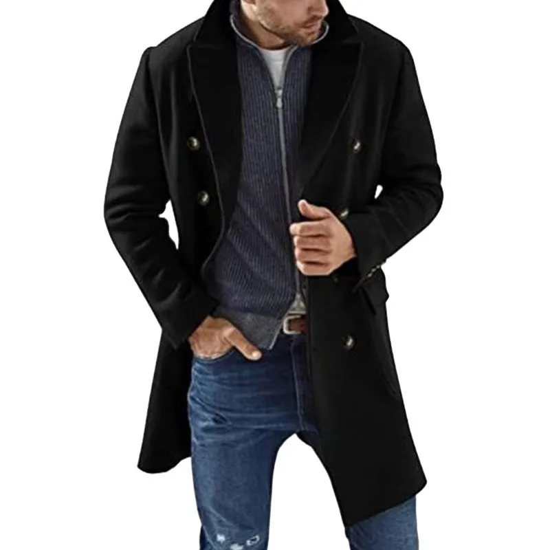 Woolen men's coat warm padded jacket solid colour with polyester lining black camel khaki light grey S to 2XL