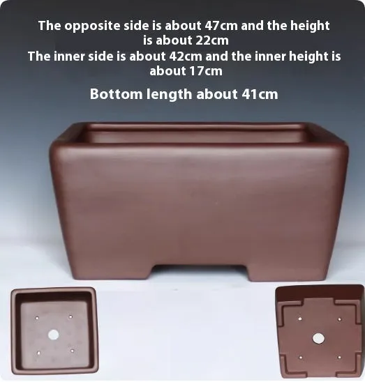 Square purple clay succulent bonsai pot with classical design on tabletop