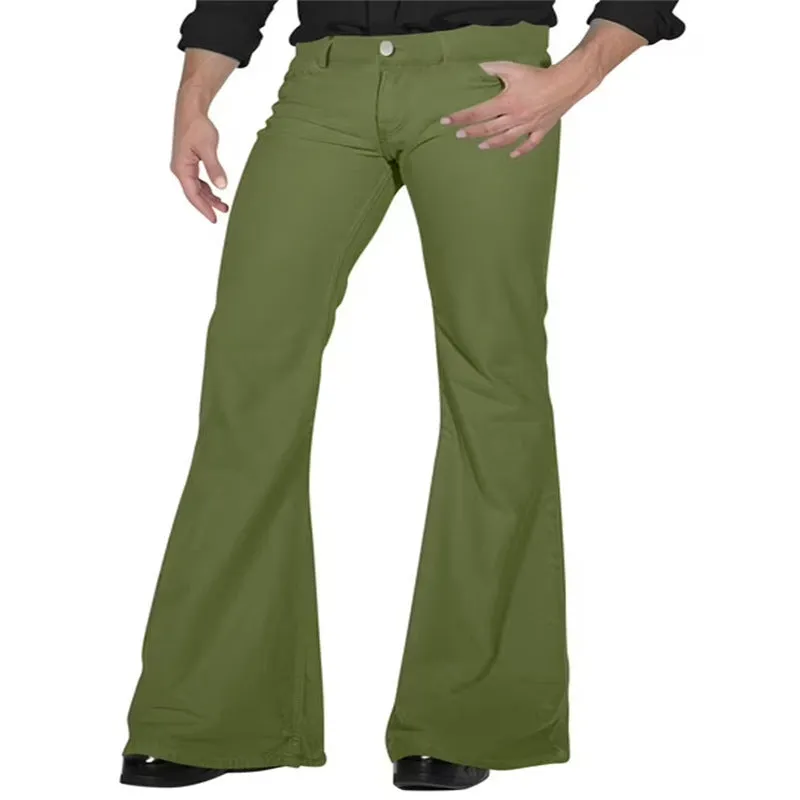Solid colour high-elasticity polyester bell-bottom trousers with mid waist and zip placket in multiple shades
