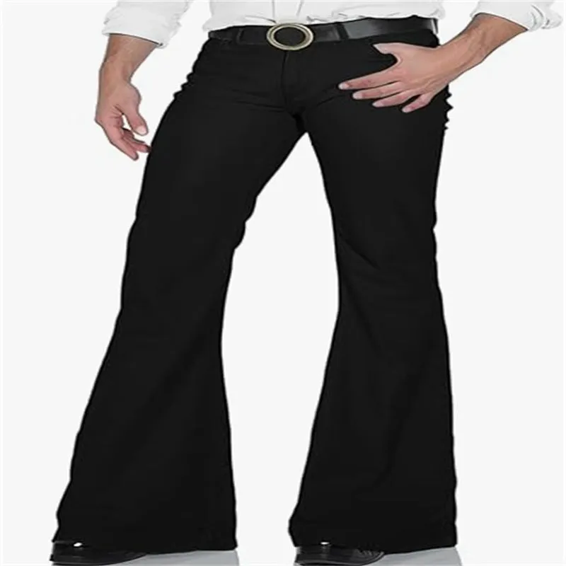 Solid colour high-elasticity polyester bell-bottom trousers with mid waist and zip placket in multiple shades