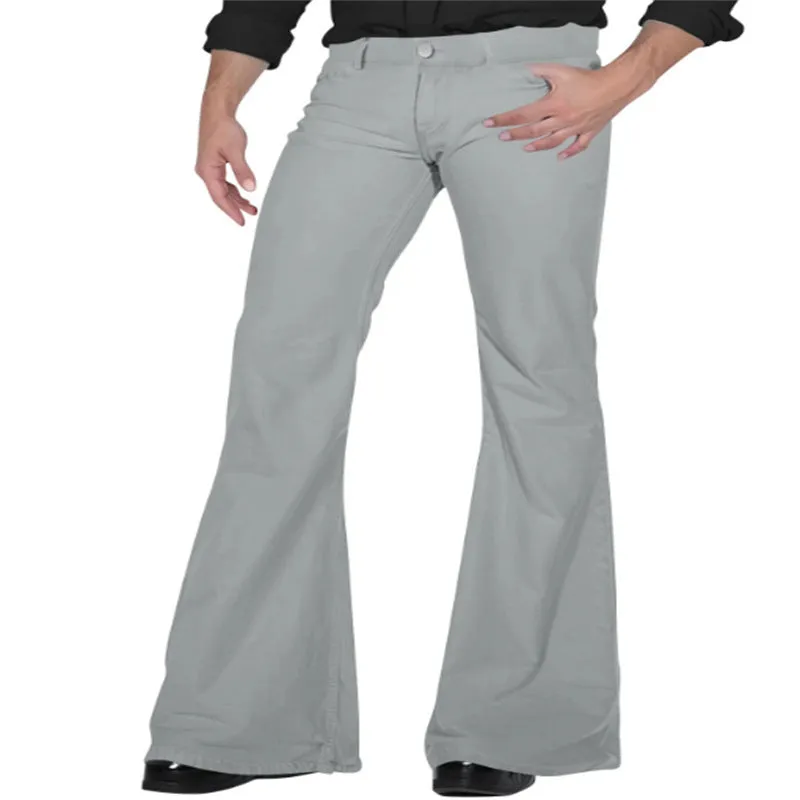 Solid colour high-elasticity polyester bell-bottom trousers with mid waist and zip placket in multiple shades