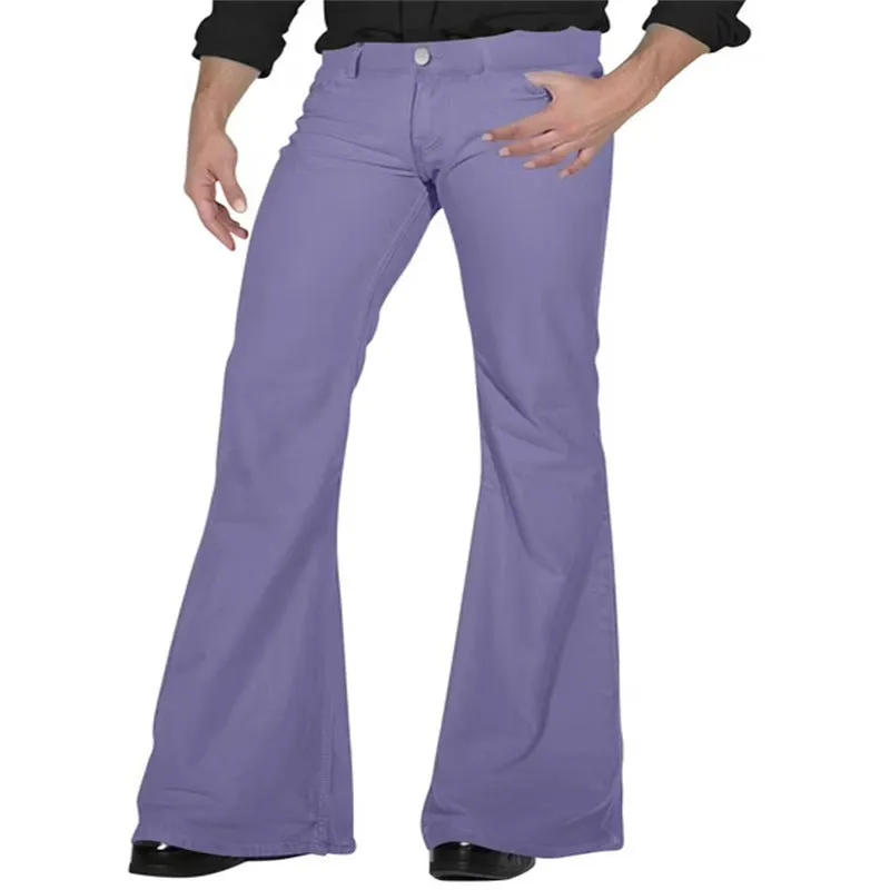 Solid colour high-elasticity polyester bell-bottom trousers with mid waist and zip placket in multiple shades