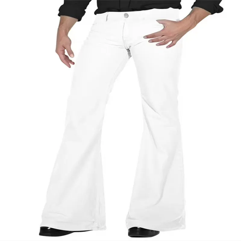Solid colour high-elasticity polyester bell-bottom trousers with mid waist and zip placket in multiple shades
