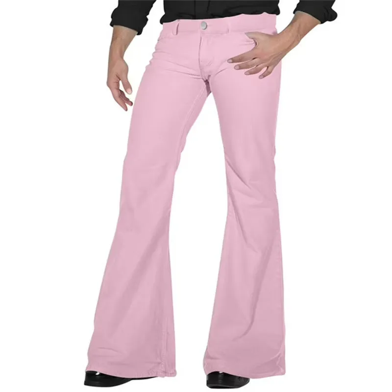 Solid colour high-elasticity polyester bell-bottom trousers with mid waist and zip placket in multiple shades