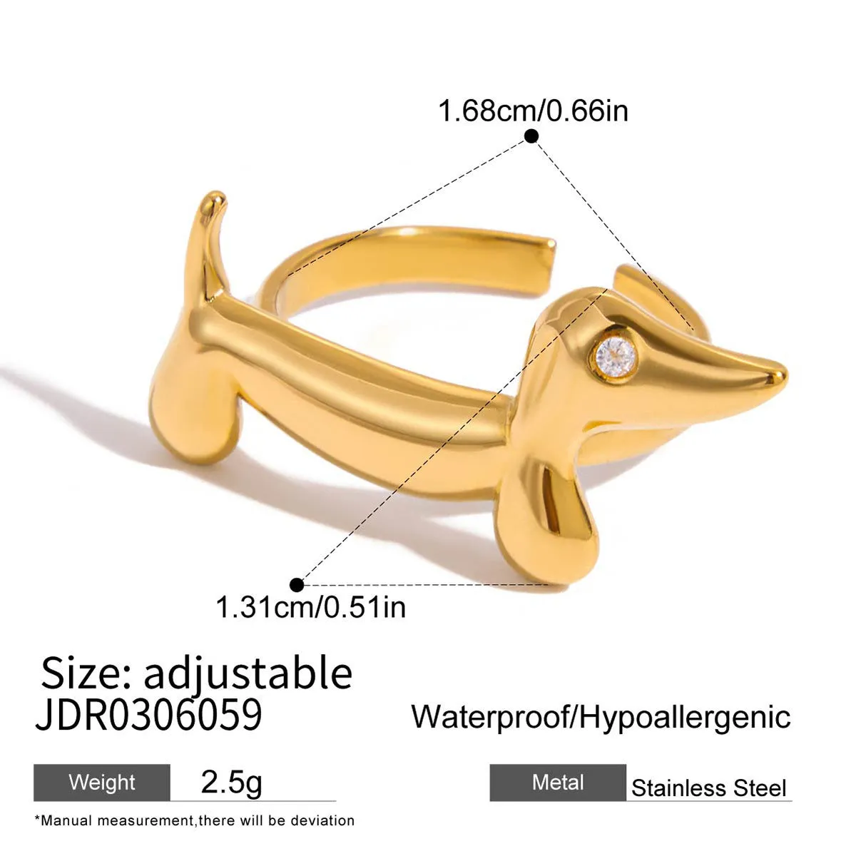 Niche design stainless steel ring with cat and dog geometric shape for women, electroplated finish, multiple colour options