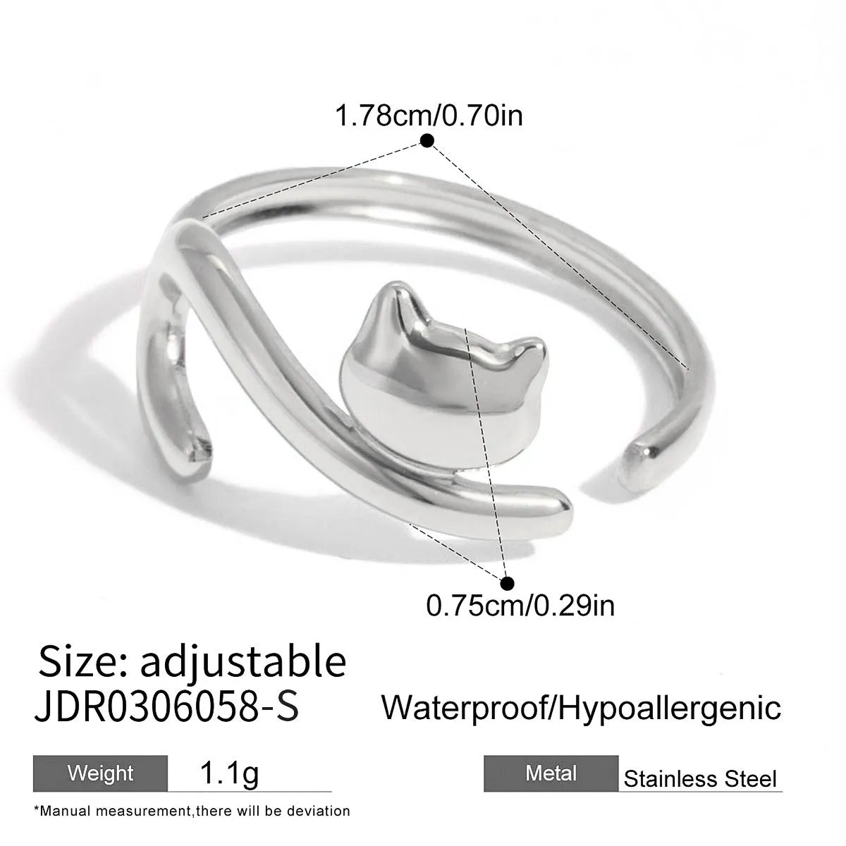 Niche design stainless steel ring with cat and dog geometric shape for women, electroplated finish, multiple colour options