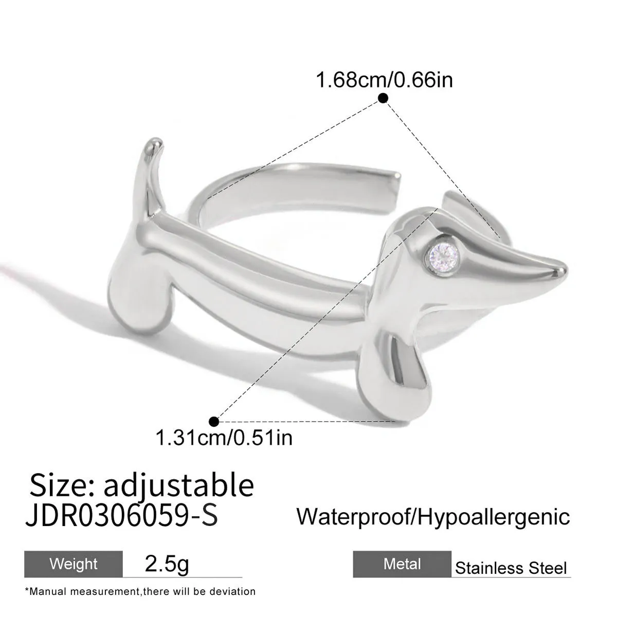 Niche design stainless steel ring with cat and dog geometric shape for women, electroplated finish, multiple colour options