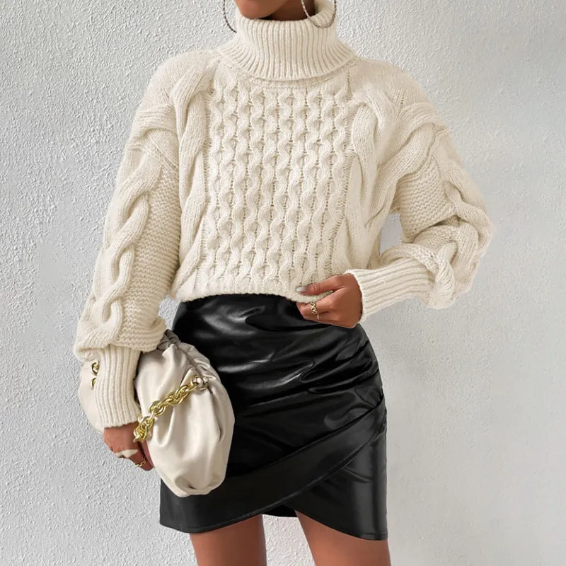 Women's twist thread solid colour loose fit pullover sweater in camel, long sleeves, polyester knit