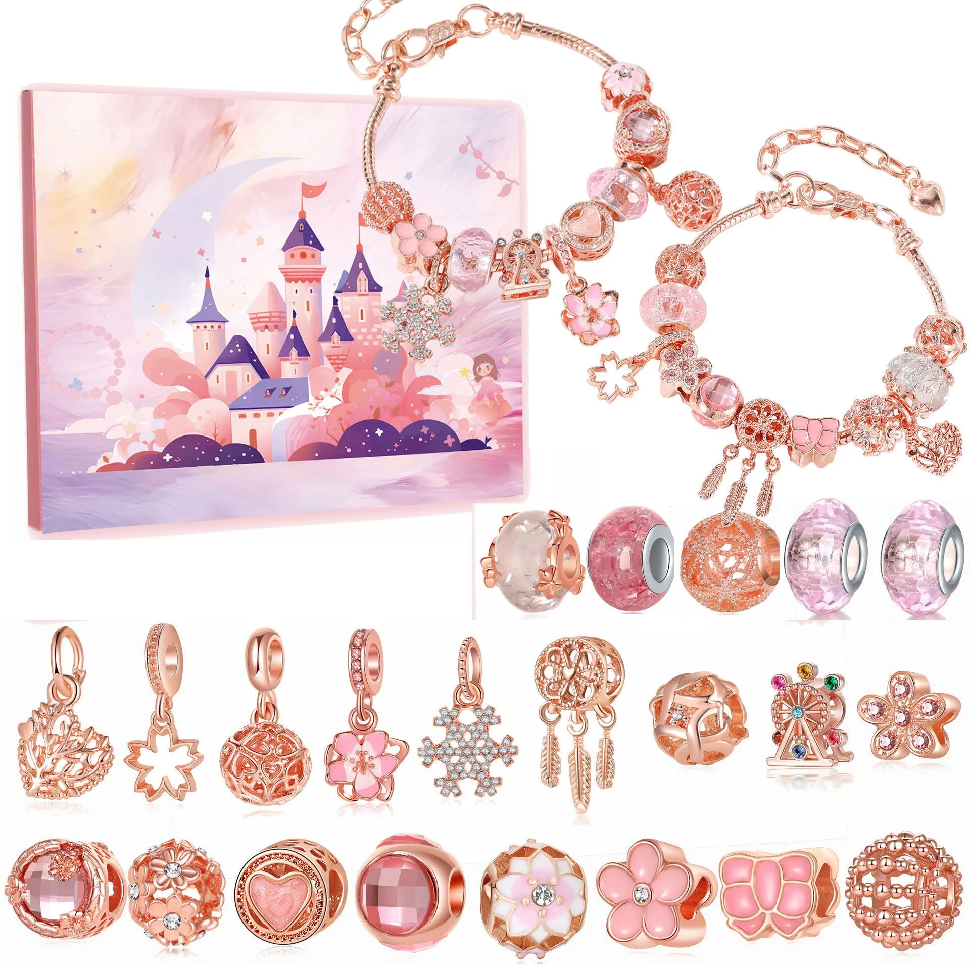 Christmas bead string jewelry gift box with electroplated alloy finish, cartoon style, multiple colour options displayed