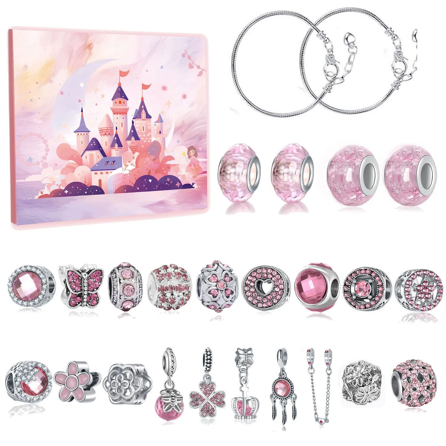 Christmas bead string jewelry gift box with electroplated alloy finish, cartoon style, multiple colour options displayed
