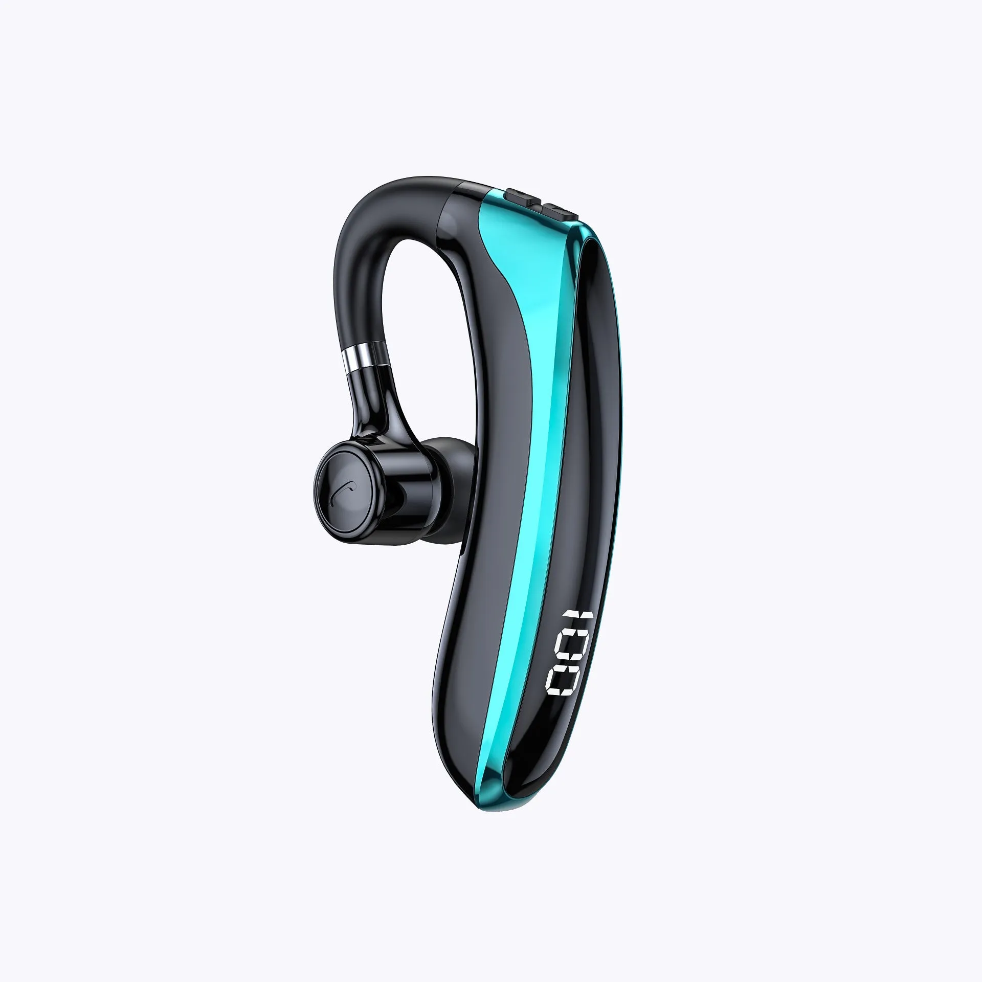 Digital display ear-mounted single-ear bone conduction sports Bluetooth headset, high-gloss black with fluorescent green accents