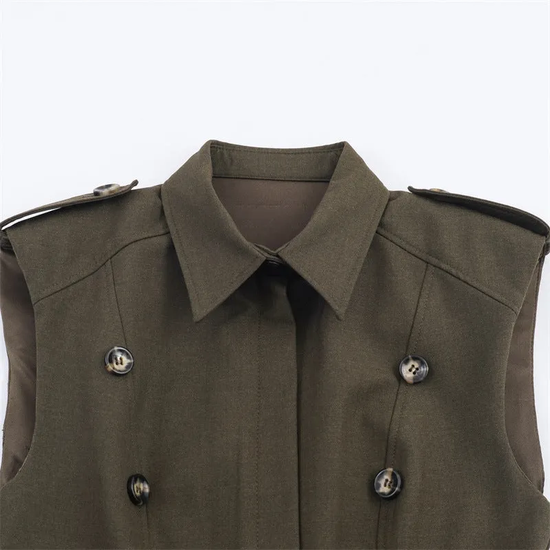 Women's short dress with padded shoulder laminated decoration, striped pattern, asymmetric hem, long sleeves, mid waist