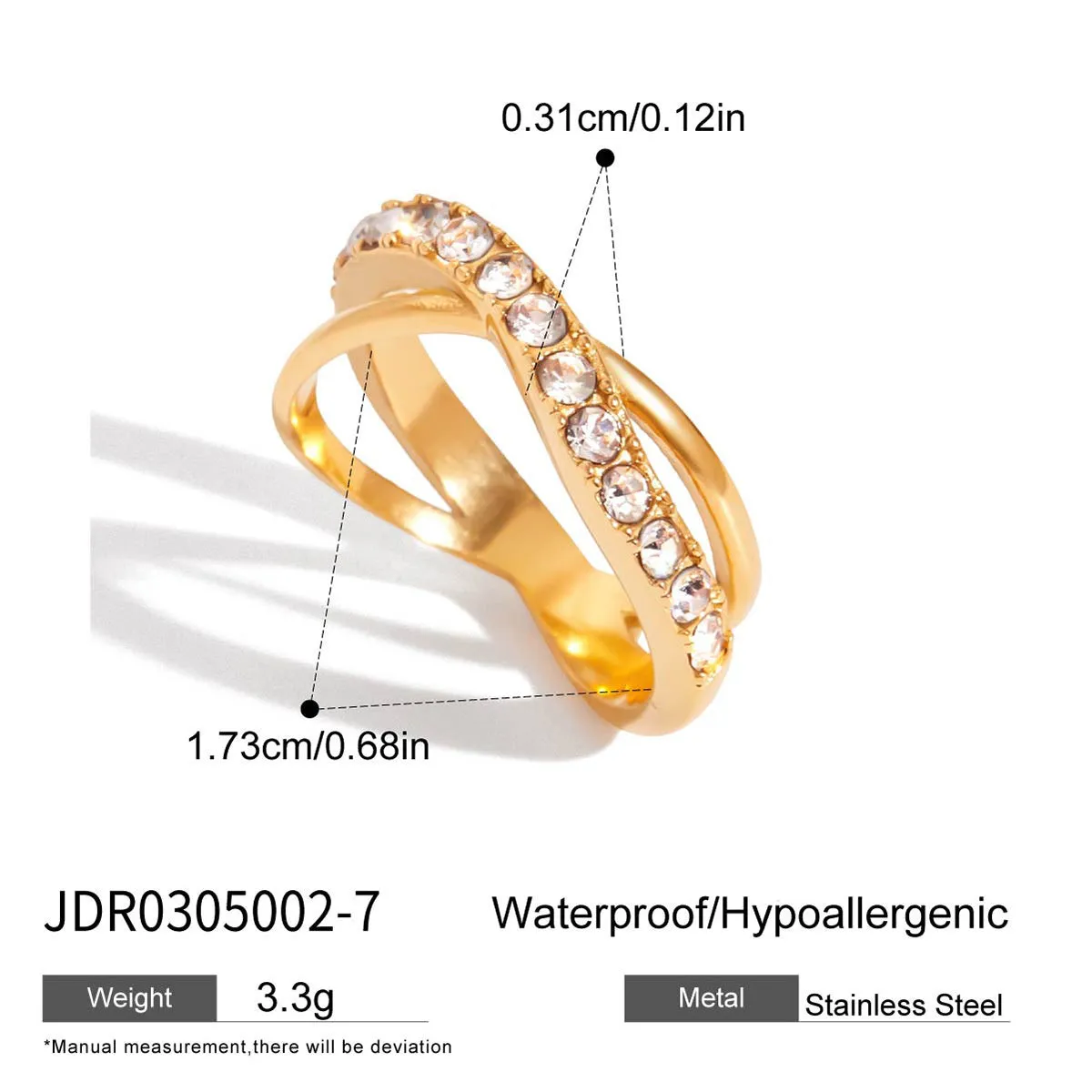Stainless steel geometric line pattern ring for women with electroplated non-fading finish in European style