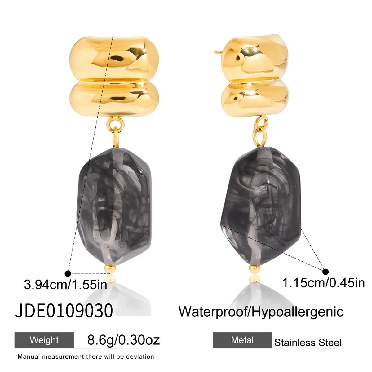 Antique style resin earrings geometric quadrilateral electroplated finish women eight colour options