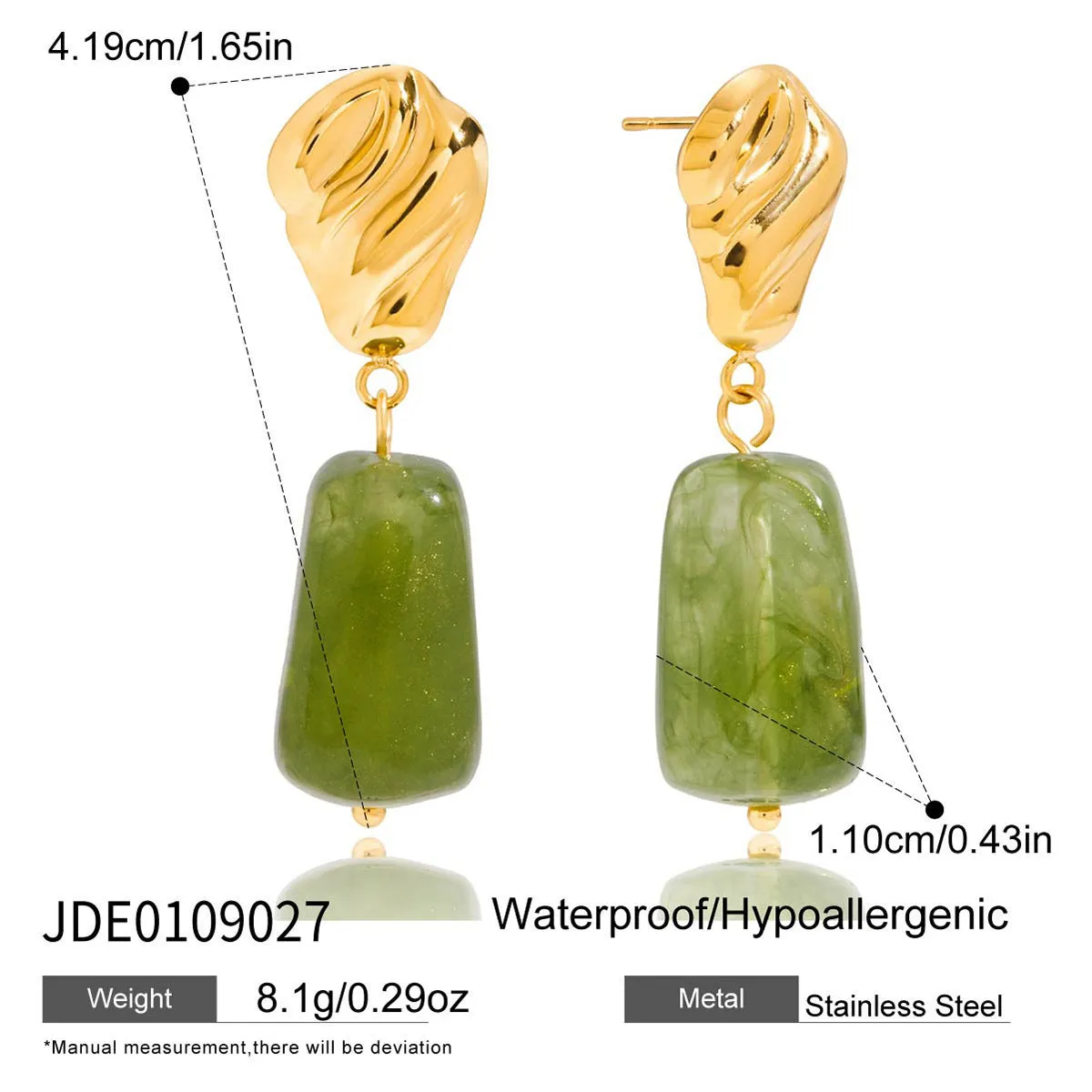 Antique style resin earrings geometric quadrilateral electroplated finish women eight colour options