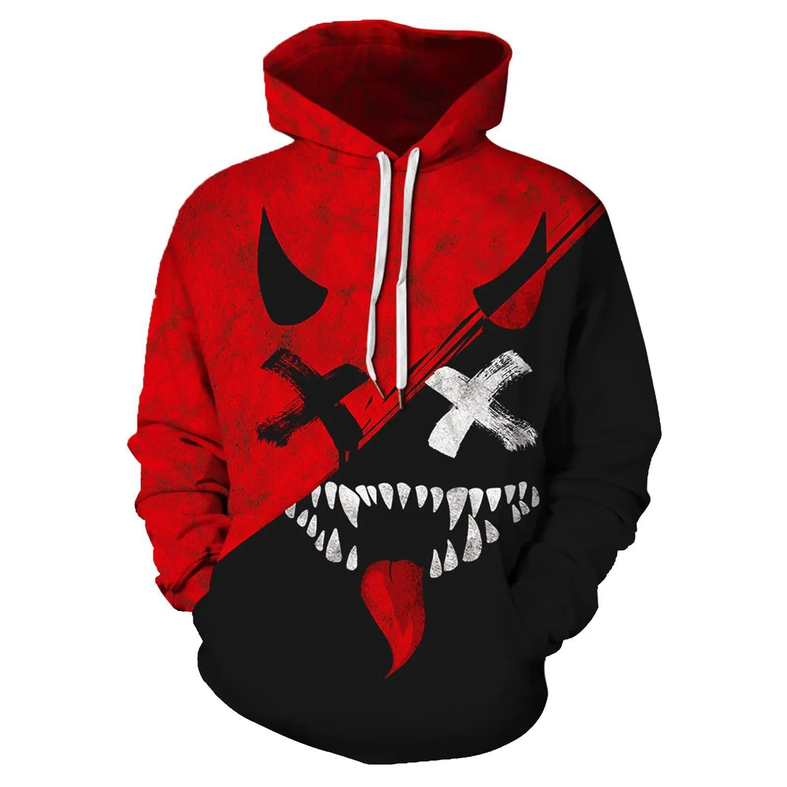 Men's casual all-match 3D digital printed hoodie pullover in polyester fibre, loose fit, long sleeves