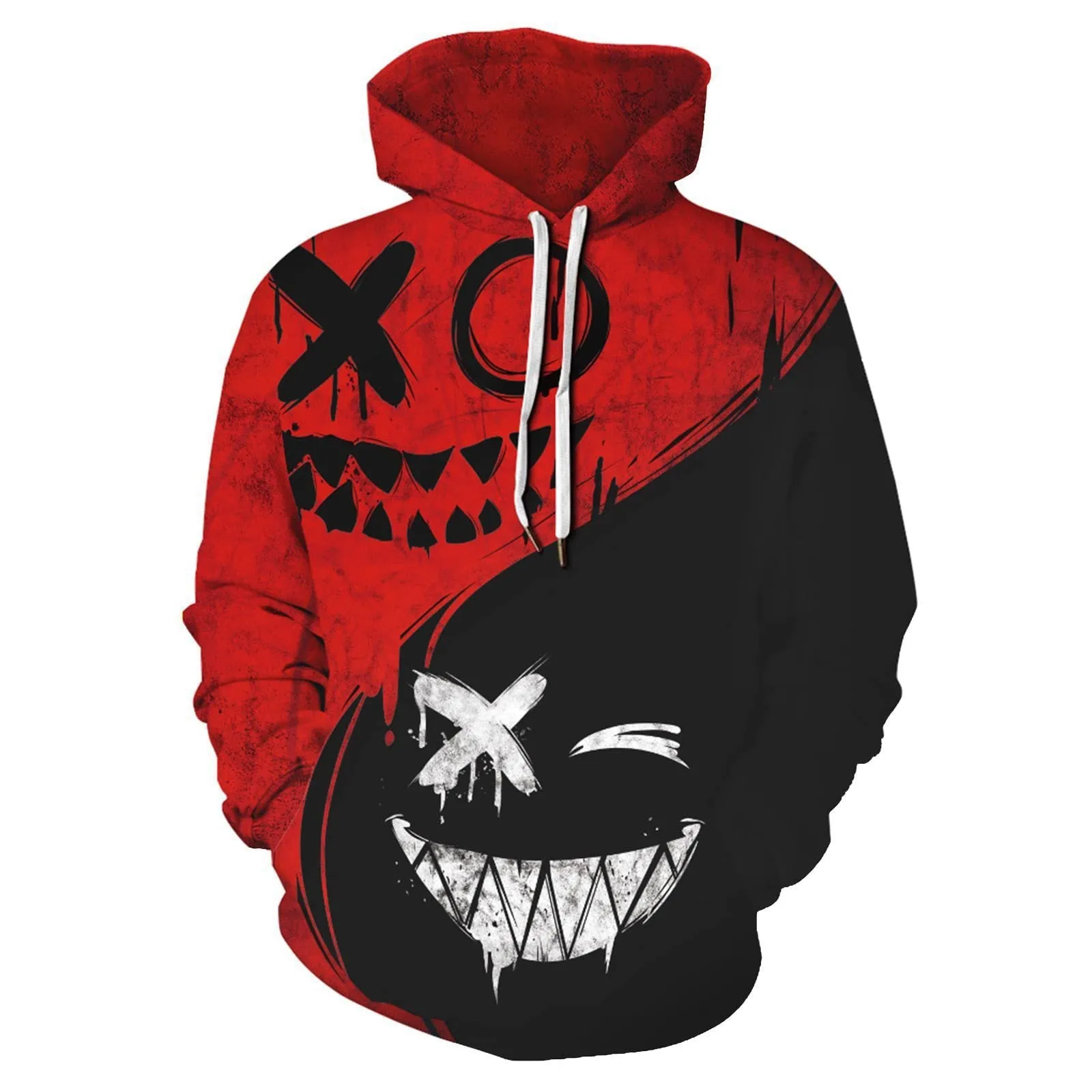 Men's casual all-match 3D digital printed hoodie pullover in polyester fibre, loose fit, long sleeves