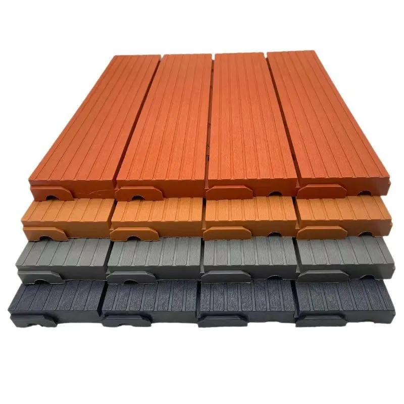 Plastic interlocking floor tile with wood grain finish and non-slip surface, 300mm x 300mm size