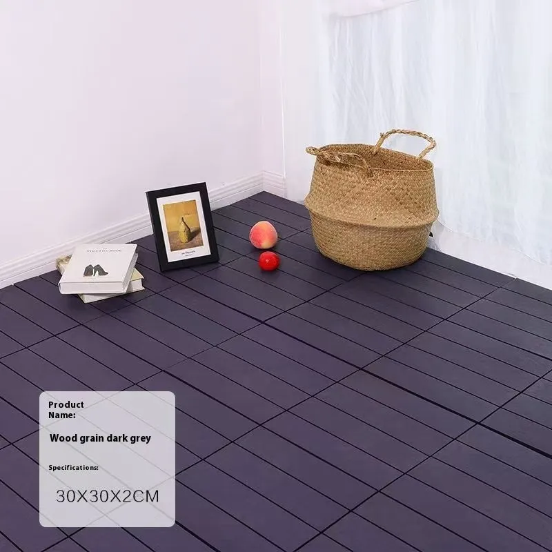 Plastic interlocking floor tile with wood grain finish and non-slip surface, 300mm x 300mm size