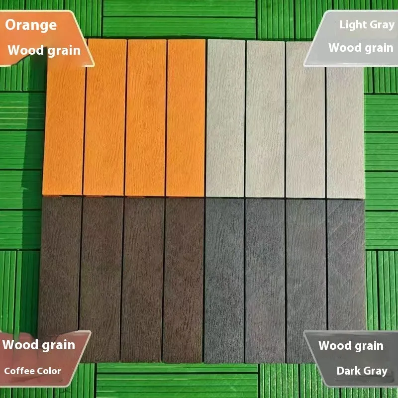 Plastic interlocking floor tile with wood grain finish and non-slip surface, 300mm x 300mm size