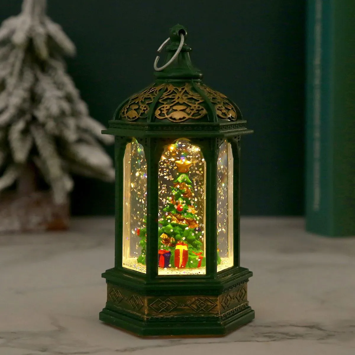Plastic small night lamp with modern simplicity design in five Christmas colours: red old man, white snowman, green tree, brushed gold Jesus, white angel