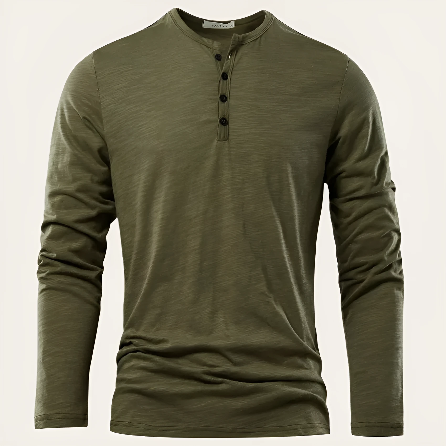 Men's solid colour casual slub cotton long-sleeved top in white, pullover style