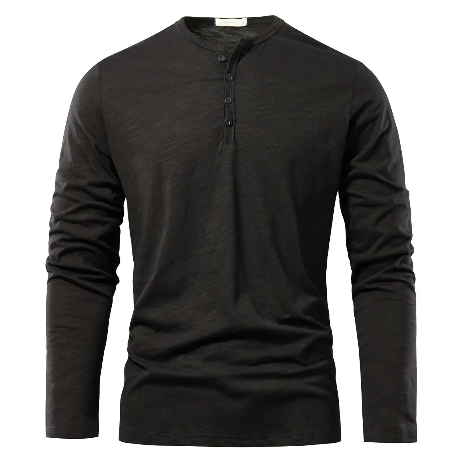 Men's solid colour casual slub cotton long-sleeved top in white, pullover style