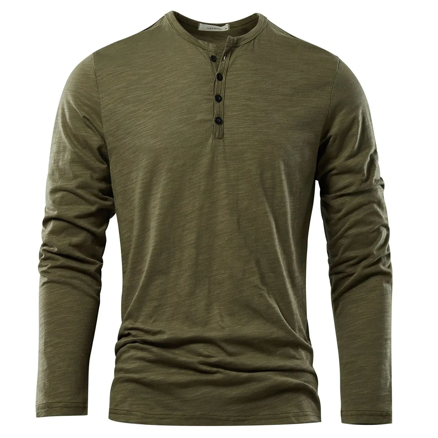 Men's solid colour casual slub cotton long-sleeved top in white, pullover style