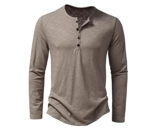 Men's solid colour casual slub cotton long-sleeved top in white, pullover style