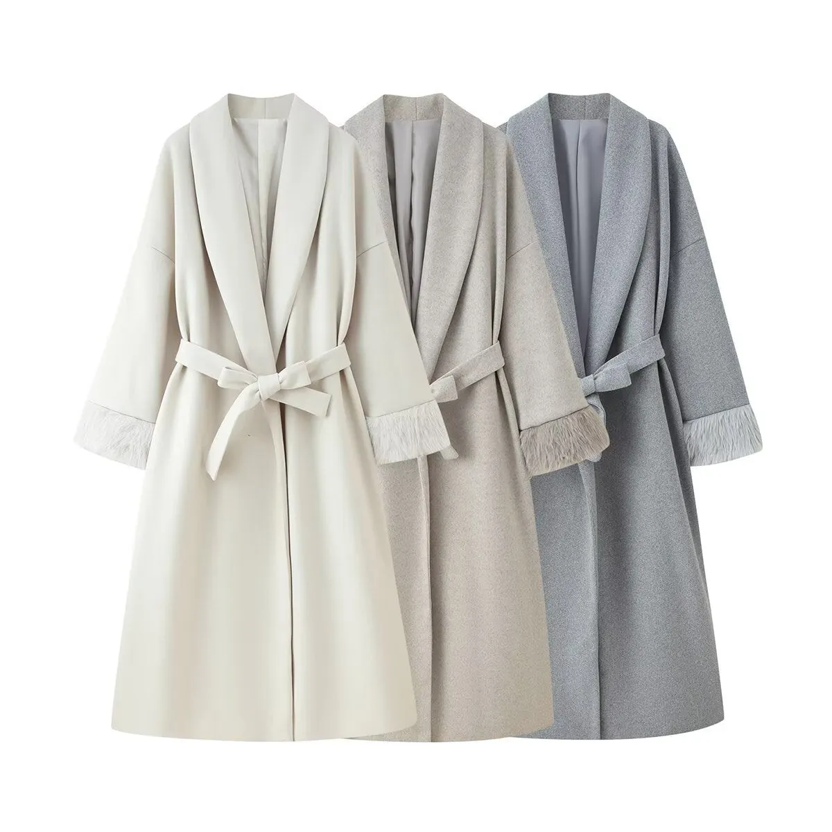 Solid colour autumn winter woolen coat with lacing cuffs and loose fit in dark gray available in sizes S M L