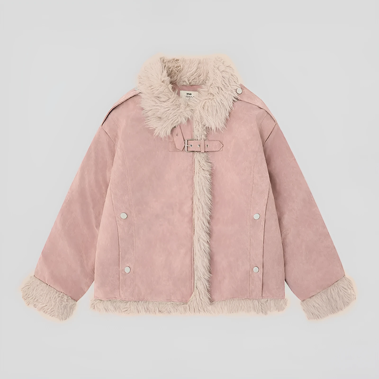 Women's loose-fit retro lamb wool coat in polyester, available in black, brown, and pink