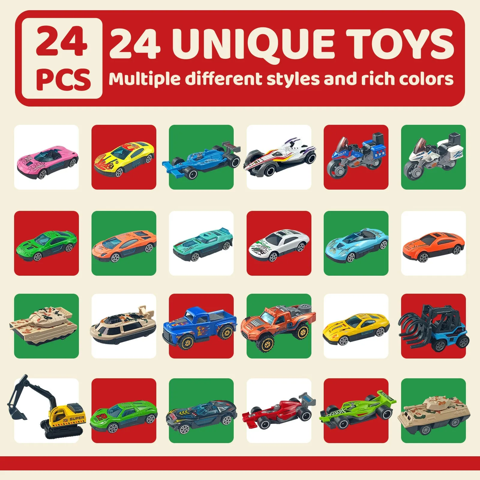 Christmas advent calendar blind box with 24 alloy toy car models in SZ303 colour