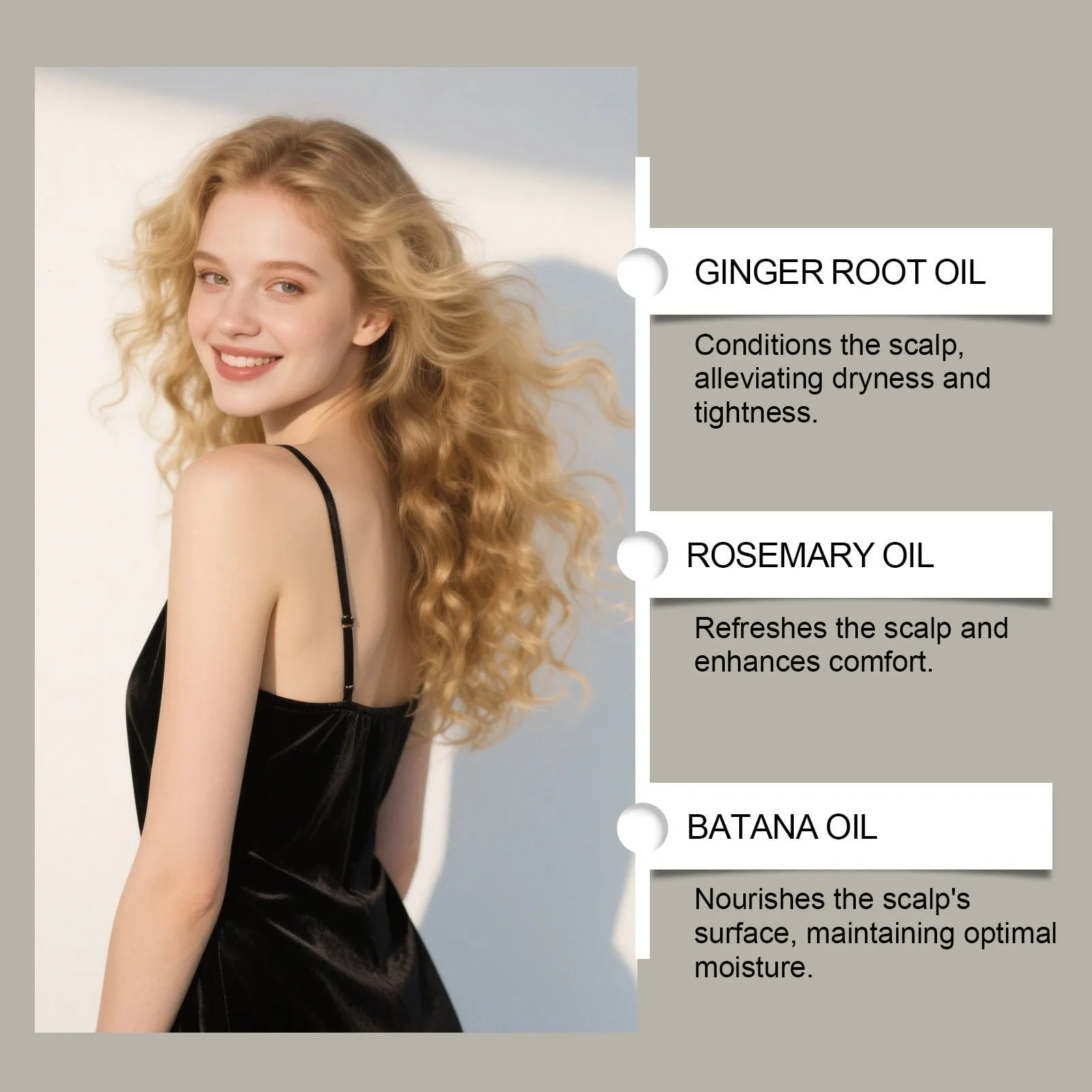 120ml bottle of gentle daily hair oil with ginger, Platthana, and rosemary oils