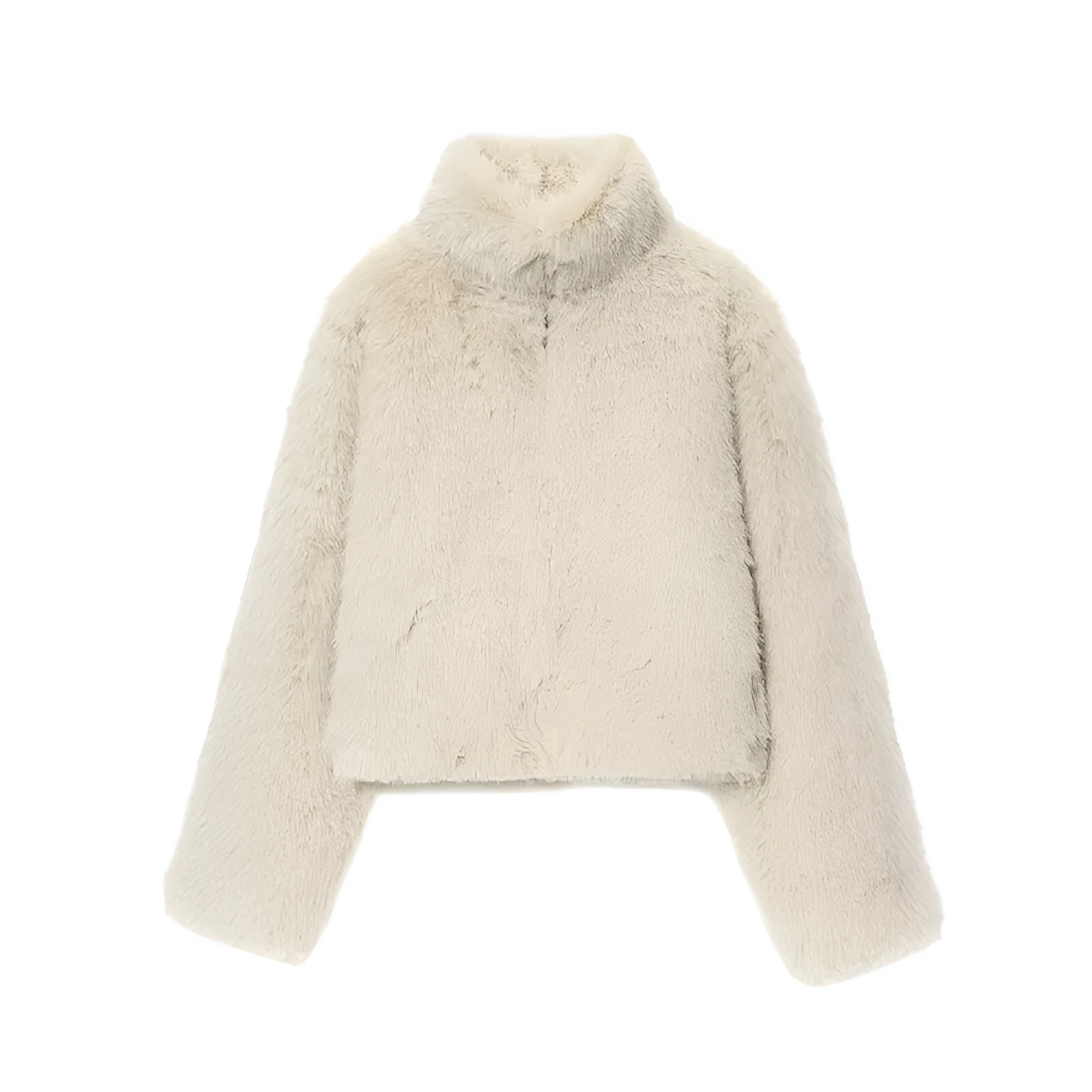Artificial fur short coat jacket in apricot with faux fur collar, long sleeves, women's socialite style