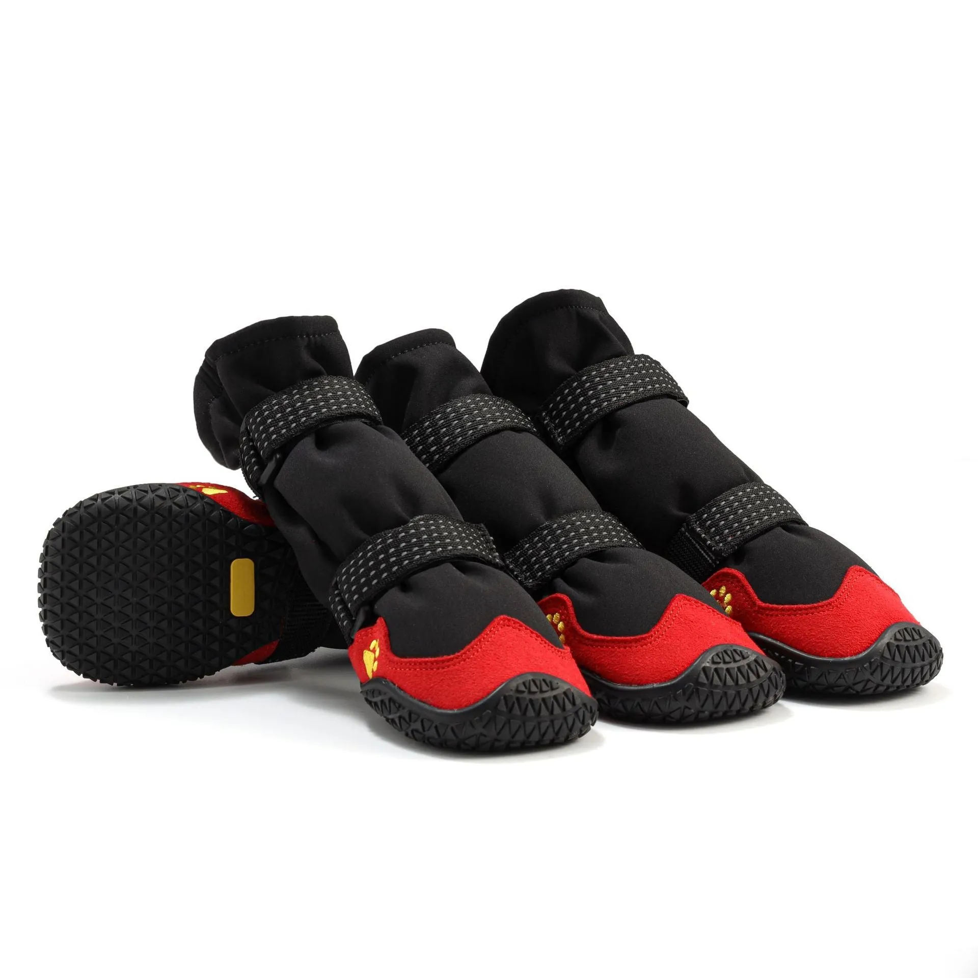 Soft-soled no heel slippage dog shoes in black cloth grey with rubber outsole for medium large dogs