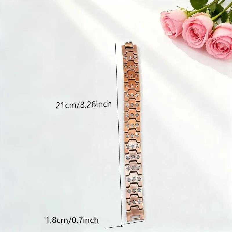 Retro bronze zinc alloy unisex magnet bracelet with geometric pattern and adjustable regulator