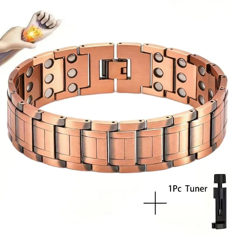 Retro bronze zinc alloy unisex magnet bracelet with geometric pattern and adjustable regulator