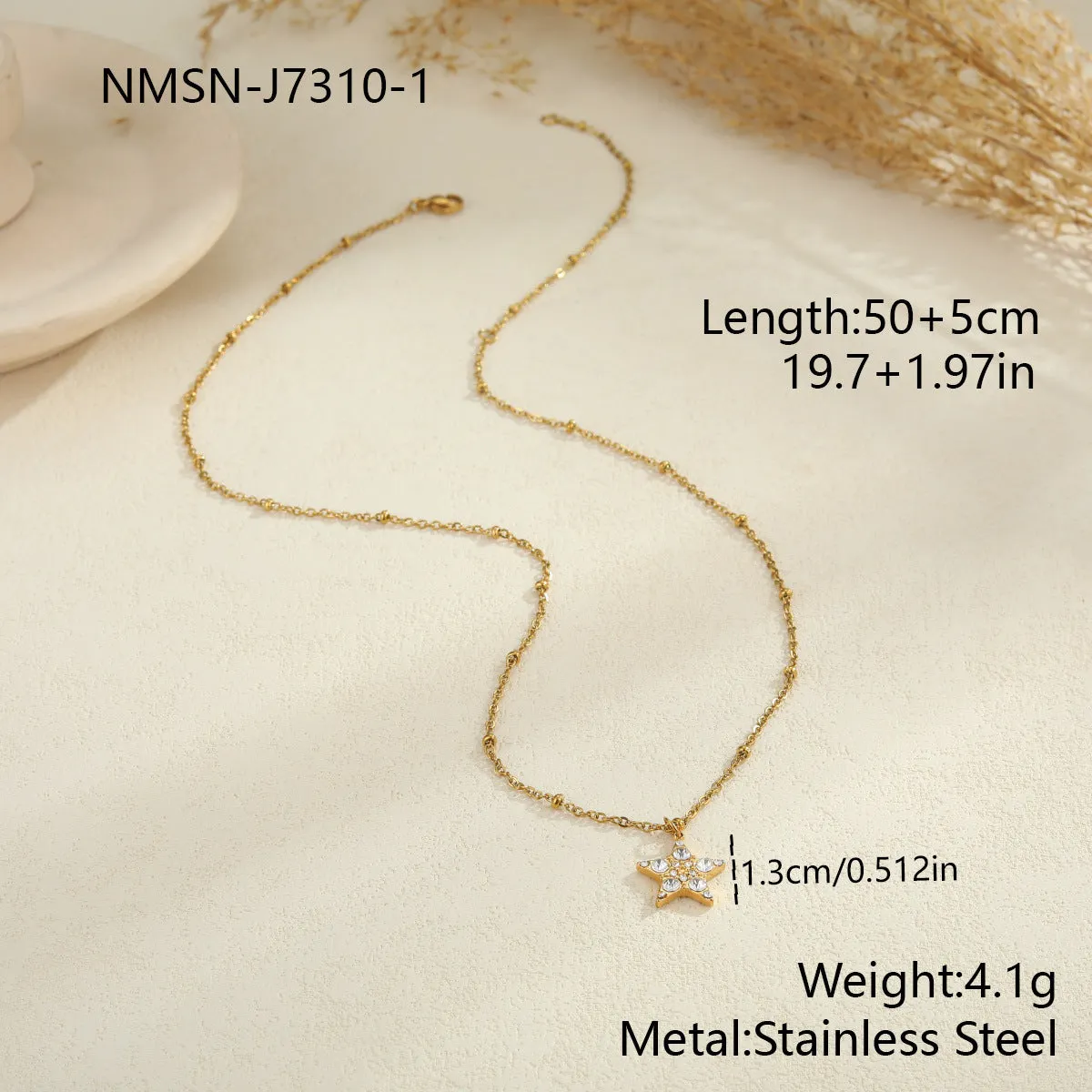 Women's stainless steel pendant necklace electroplated finish geometric five star moon water drop shape chain